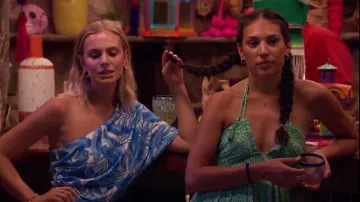 Vestido largo con abertura lateral estampada con halter verde rubor usado por Mercedes Northup como se ve en Bachelor in Paradise (T09E10)