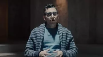 J crew Fair Isle Lamb­swool Cardi­gan worn by Oliver (Ryan J. Haddad) as seen in A Murder at the End of the World (S01E05)