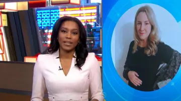 Karen Millen Forever Belted Waist A-Line Mini Dress worn by Rachel Scott as seen in Good Morning America on December 12, 2023