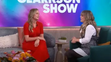 Gabriela Hearst Amor Cashmere Ribbed Polo Dress worn by Brie Larson as seen in The Kelly Clarkson Show on December 6, 2023