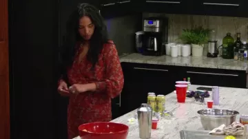 River Island Red Floral Dress worn by Danielle Olivera as seen in Winter House (S03E07)
