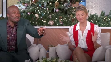 Sandro Gravelle Tweed Sweater Vest worn by Amanda Kloots as seen in The Talk on December 11, 2023