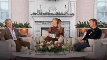 Alice + Olivia Coletta Dress in Cloud Floral Bordeaux worn by Amanda Kloots as seen in The Talk on December 13, 2023