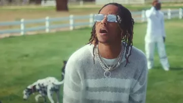 Rta blanc transparent rayé Agata pull porté par Rich the Kid dans le clip de Big Dawg par Famous Dex, Rich The Kid & Jay Critch