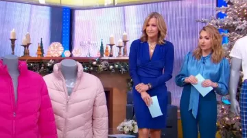 Ann Taylor The High Waist Belted Boot Cut Pant In Lavish Blue worn by Lori Bergamotto as seen in Good Morning America on December 13, 2023