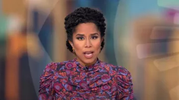 Tanya Taylor Zoe Floral Ruched Midi Dress worn by Adriana Diaz as seen in CBS Mornings on December 13, 2023