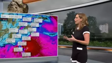 Robe pull à col rond à pointe express portée par Stephanie Abrams dans CBS Mornings le 15 décembre 2023