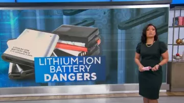 Calvin Klein Robe fourreau en faux daim à manches tulipe portée par Elaine Quijano dans CBS Mornings le 15 décembre 2023