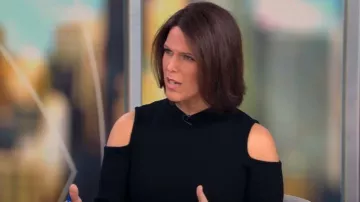 Pull à col montant à épaules dénudées Elie Tahari porté par Dana Jacobson tel qu’on le voit dans CBS Mornings le 17 décembre 2023