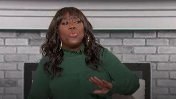 Karl Lagerfeld Paris Ruffle-Neck Smocked-Waist Top worn by Sheryl Underwood as seen in The Talk on  December 15, 2023