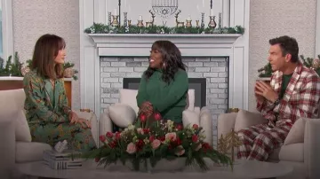 L'Agence Ciara Status Print Robe Blouse worn by Maggie Q as seen in The Talk on December 15, 2023