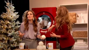 Ann Taylor Mock Neck Shirred Popover worn by Drew Barrymore as seen in The Drew Barrymore Show on  December 17, 2023