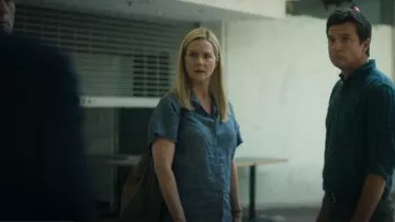Eileen Fisher Washed Organic Linen Delave Shirt worn by Wendy Byrde (Laura Linney) as seen in Ozark (S04E07)