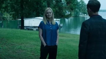 Faherty Women's Dream Desmond Top Navy worn by Wendy Byrde (Laura Linney) as seen in Ozark (S04E13)