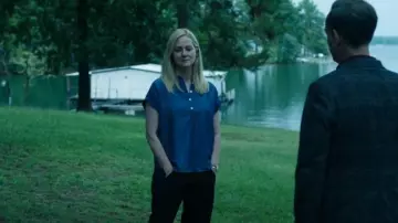 Faherty Women's Dream Desmond Top Navy worn by Wendy Byrde (Laura Linney) as seen in Ozark (S04E13)