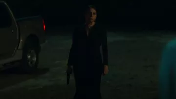 Talbot Runhof Metallic Voile Illusion Gown worn by Camila Elizonndro (Veronica Falcón) as seen in Ozark (S04E14)