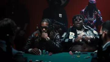 Saint Laurent Brown Leather Patches Aviator Jacket worn by Offset in Climate by BigXthaPlug (Official Video)