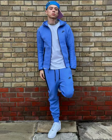 Nike Light Photo Blue 'Windrunner' Zip Hoodie worn by Central Cee on the Instagram account @centralcee