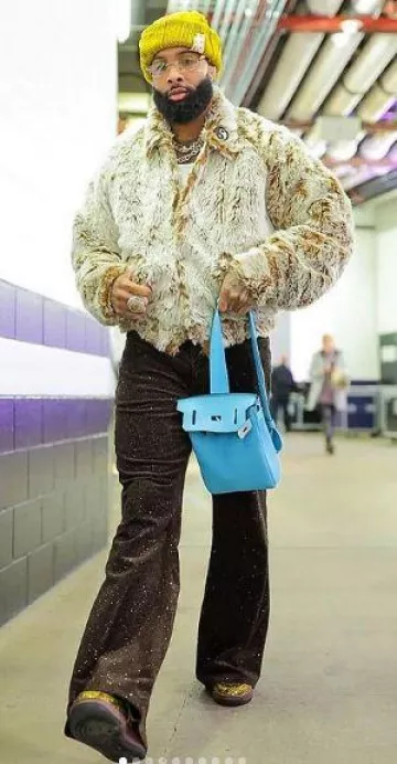 Cout De La Liberte Brown Allover Crystal Flared Jeans worn by Odell Beckham Jr. on the Instagram account @obj
