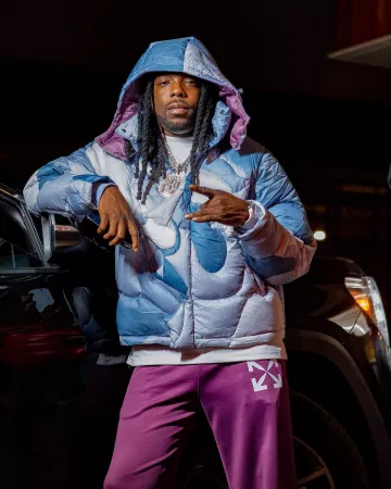 Off-White Purple & White-Arrows Trackpants worn by Young Scooter on the Instagram account @youngscooter