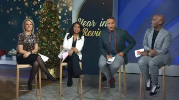 Eliza j Vel­vet Leop­ard Print Pe­plum Top worn by Dylan Dreyer as seen in Today on December 22, 2023