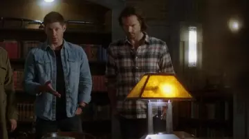 Uniqlo Tan and Orange Checkereed Long Sleeve Shirt worn by Sam Winchester (Jared Padalecki) as seen in Supernatural (S15E08)