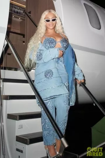 Patbo Hand Beaded Denim Parka worn by Beyoncé in Brazil on December 23, 2023