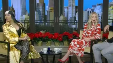 Vivienne Westwood Sunday Off-the-shoulder Satin Corset Top worn by as seen in on December 20, 2023 Nicki Minaj LIVE with Kelly and Mark
