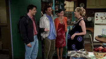 Robe de grossesse à imprimé fleuri portée par Phoebe Buffay (Lisa Kudrow) dans la série télévisée Friends (S05E01)