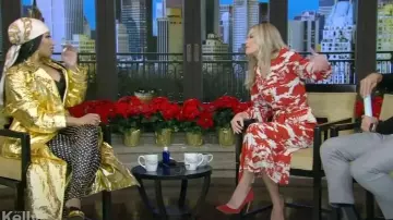 Schiaparelli Trompe-L'Ceil Mules worn by Nicki Minaj as seen in LIVE with Kelly and Mark on December 20, 2023