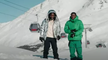 Moncler Metallic Silver 'Karakorum' Down Jacket worn by Gazo in CARTIER by GAZO x @TiakolaOfficiel