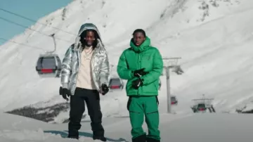 Moncler Green 'Cristaux' Down Jacket worn by Tiakola in CARTIER by GAZO x @TiakolaOfficiel
