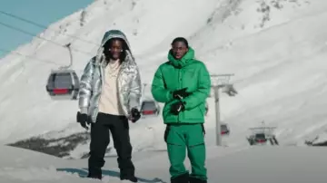 Moncler Green 'Cristaux' Down Jacket worn by Tiakola in CARTIER by GAZO x @TiakolaOfficiel