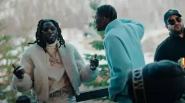 Jacquemus Light Blue & Brown-Stripe Shaggy Long Sleeve Polo worn by Tiakola in CARTIER by GAZO x @TiakolaOfficiel