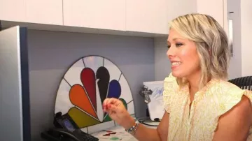Loft Eyelet Ruffle Tie Neck Top worn by Dylan Dreyer as seen in Today on  December 27, 2023