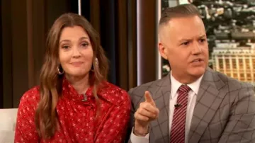 Fendi Foulard Detail Printed Blouse worn by Drew Barrymore as seen in The Drew Barrymore Show on  December 24, 2023