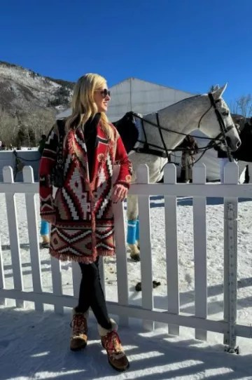 Alice + Olivia Astrid Long Cardigan worn by Nicky Hilton Rothschild on her Instagram post on December 19, 2023