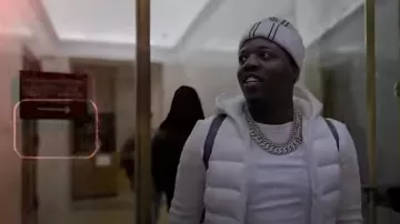 Moncler White Double Tricolor Stripe Beanie worn by Lil Zay Osama in I Made It (Official Music Video)