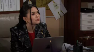 Alice + Olivia Krishna Croc-Embossed Vegan Leather Crop Moto Jacket worn by  Luna (Lisa Yamada) as seen in The Bold and the Beautiful on December 21, 2023