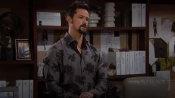 Hawes & Curtis Grey Jacquard Leaves Slim Shirt worn by  Thomas Forrester (Matthew Atkinson) as seen in The Bold and the Beautiful on December 26, 2023