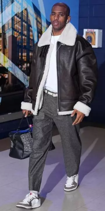 Loewe Brown & White-Shearling Aviator Jacket worn by Chris Paul on the Instagram account @cp3