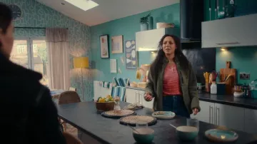 Fat moose Zip Thru Fleece in green worn by Eva Finn (Adelle Leonce) as seen in Fool Me Once (S01E02)