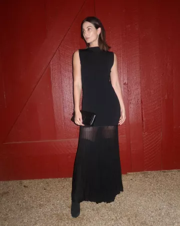 Toteme Plisse Knitted Dress worn by Lily Aldridge at Blackberry Farm on January 2, 2024