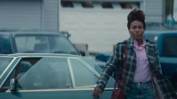 Thom browne Double-Breasted Madras-Check Wool Trench Coat worn by Sloane (DeWanda Wise) as seen in Three Women (S01E01)