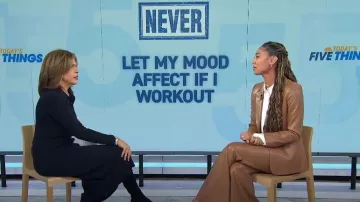 Alice + Olivia Olivia Faux Leather Pant in Camel worn by Ally Love as seen in Today on  January 4, 2024