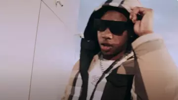 Burberry Beige Large Check Reversible Puffer Jacket worn by Rob49 in Homebody [Official Video]