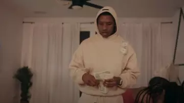 Fear of God Gold Beige Heather High-Neck Hoodie worn by Rob49 in Homebody [Official Video]