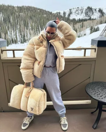 Louis Vuitton Keepall Bandouliere 50 worn by Kim Kardashian on her Instagram post on January 6, 2024