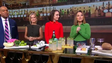 Alice + Olivia Porla Collared Sweater In Perfect Ruby worn by Elizabeth Gascoigne as seen in Good Morning America on January 5, 2024