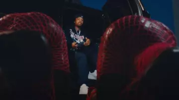 Spider Worldwide Navy & Pink-Logo Sweatpants worn by 21 Savage in TOPIA TWINS by Travis Scott feat. Rob49, 21 Savage (Official Music Video)